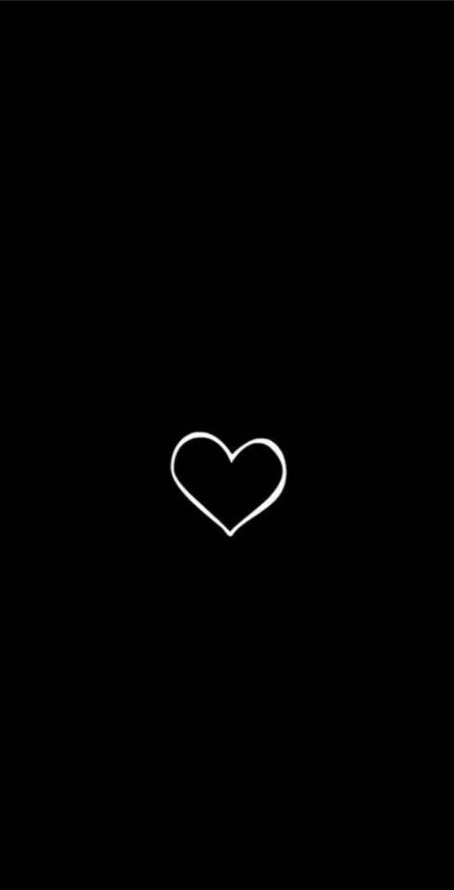 Minimalist White Heart Outline on Black Background HD phone wallpaper