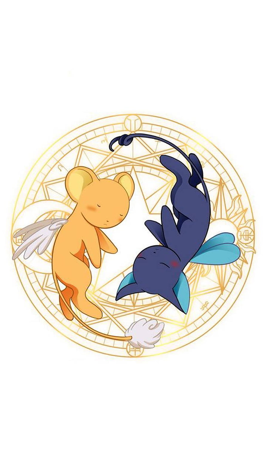 Cardcaptor Sakura: Kero and Yue Sleeping in a Golden Magic Circle HD phone wallpaper