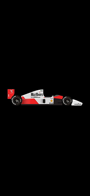 Ayrton Senna McLaren MP4/4 Formula 1 Race Car Side Profile on Black Background HD phone wallpaper
