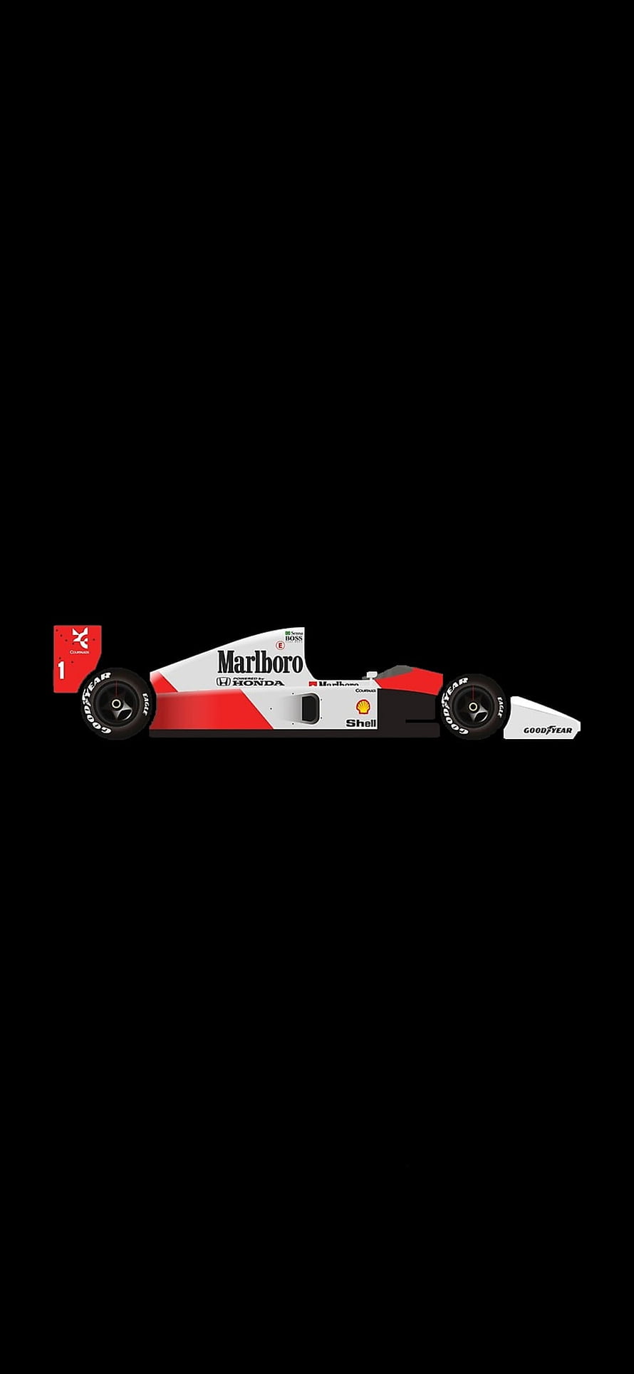 Ayrton Senna McLaren MP4/4 Formula 1 Race Car Side Profile on Black Background HD phone wallpaper