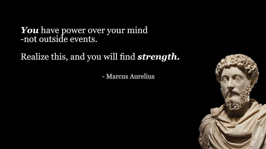 Marcus Aurelius Marble Bust with Stoic Philosophy Quote on Black Background HD wallpaper