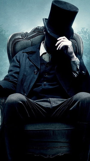 Mysterious Man in Top Hat and Victorian Suit Seated in Ornate Chair, Single Boy Attitude, Mysterious HD phone wallpaper