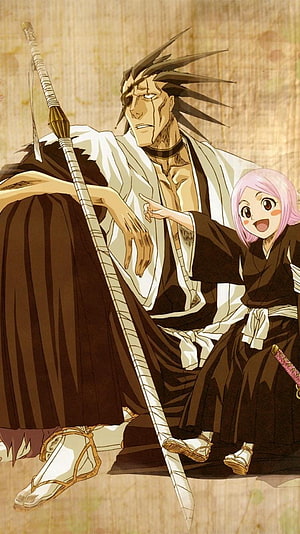 Kenpachi Zaraki and Yachiru Kusajishi in Bleach Anime Artwork HD phone wallpaper