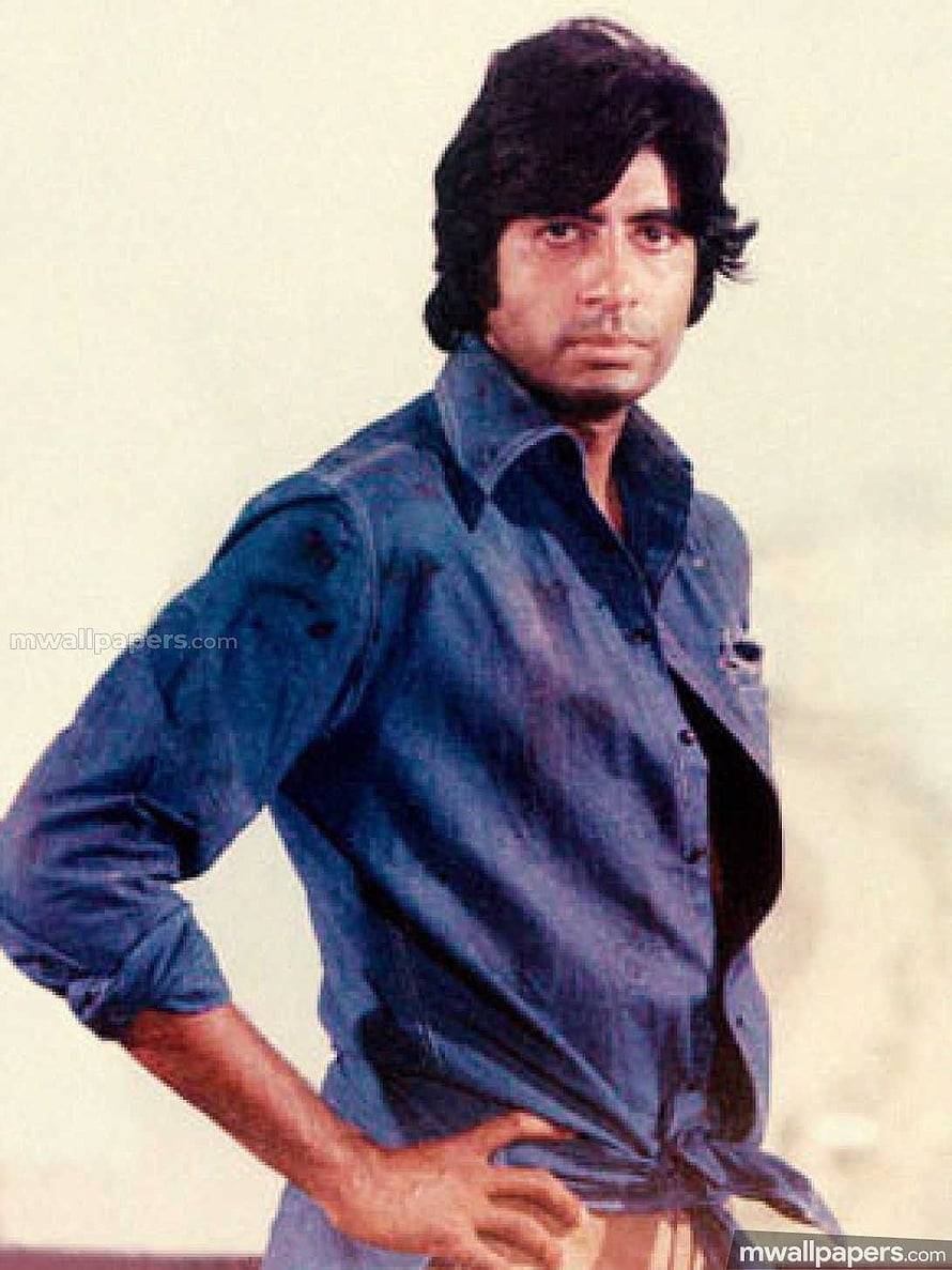 Amitabh Bachchan in Sholay Classic Blue Shirt Portrait HD phone wallpaper