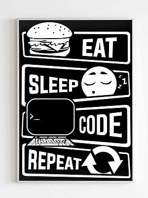 Minimalist Black and White Eat Sleep Code Repeat Wall Art Poster HD phone wallpaper