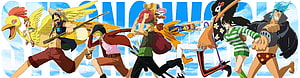 One Piece Straw Hat Pirates Running Together in Vibrant Anime Illustration HD wallpaper