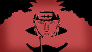 Pain from Naruto in Minimalist Black and Red Anime Portrait HD wallpaper