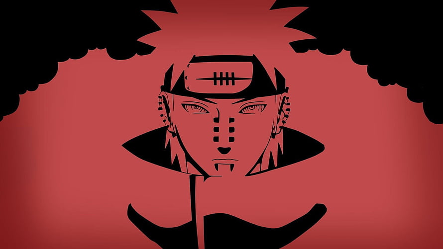 Pain from Naruto in Minimalist Black and Red Anime Portrait HD wallpaper