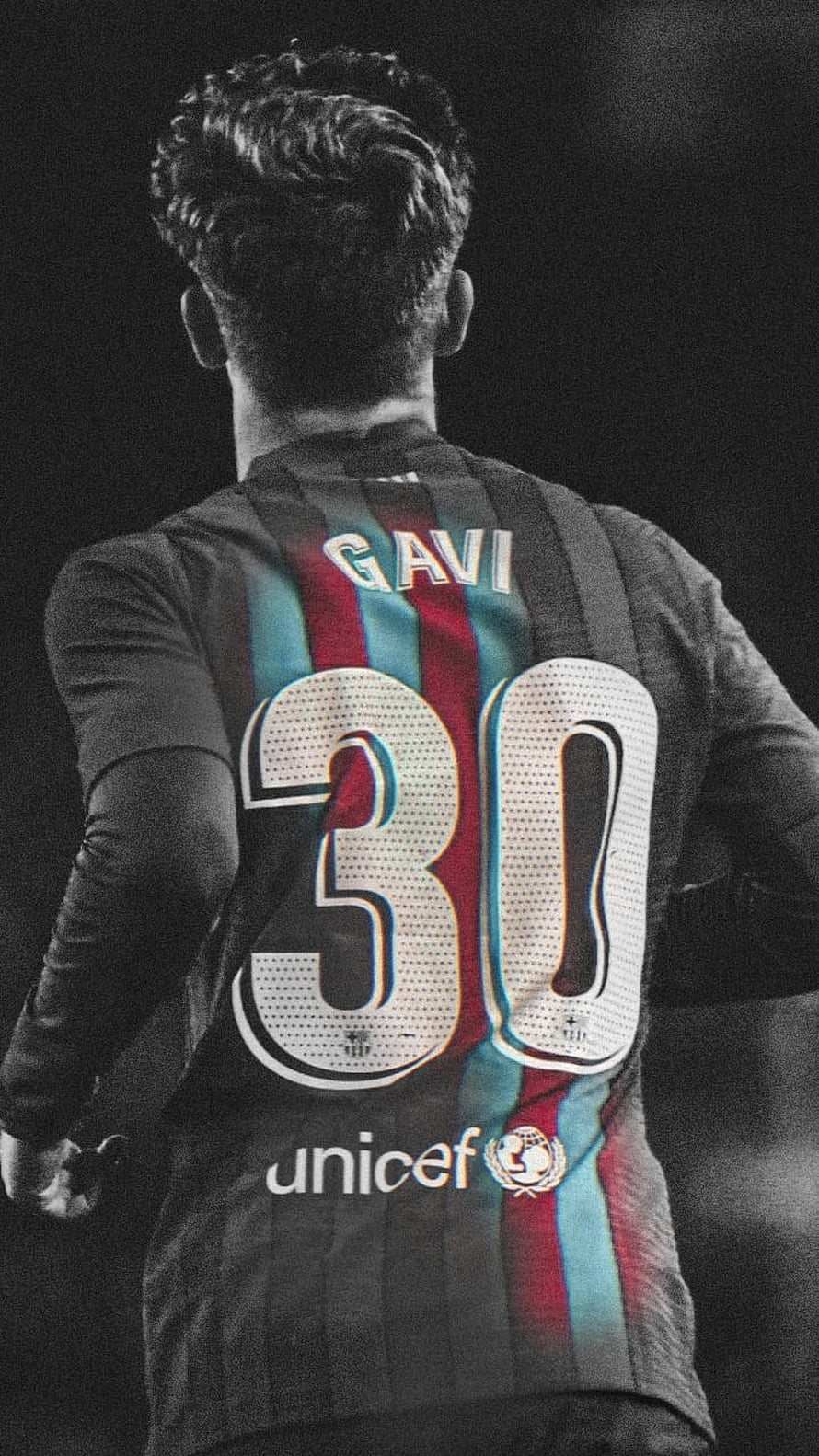 Gavi FC Barcelona Number 30 Jersey Back View with UNICEF Sponsor HD phone wallpaper