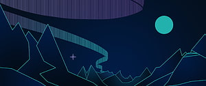 Abstract Geometric Night Landscape with Neon Outlines and Celestial Body HD wallpaper