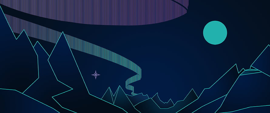 Abstract Geometric Night Landscape with Neon Outlines and Celestial Body HD wallpaper