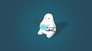 Cute Ghost Holding Glowing React Atom Logo on Dark Teal Background HD wallpaper