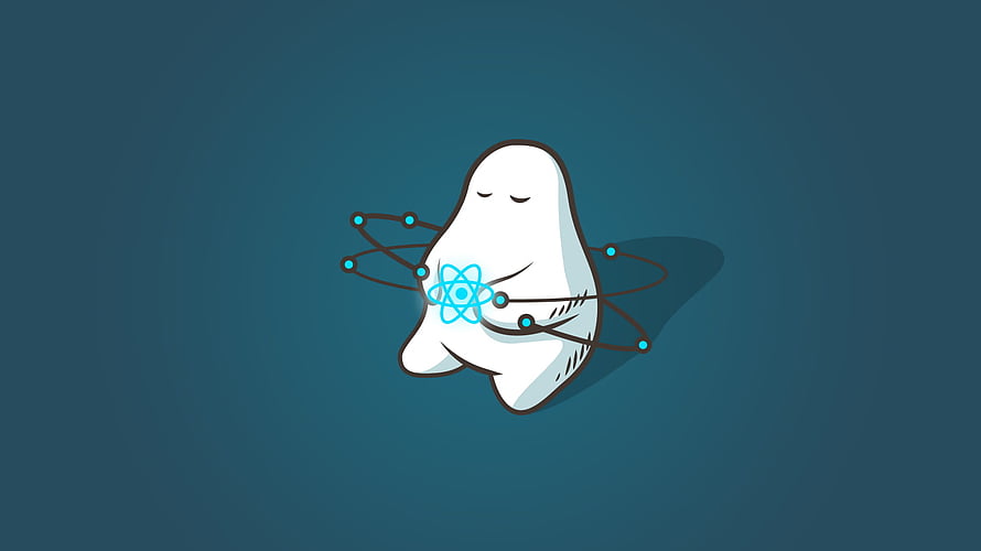 Cute Ghost Holding Glowing React Atom Logo on Dark Teal Background HD wallpaper