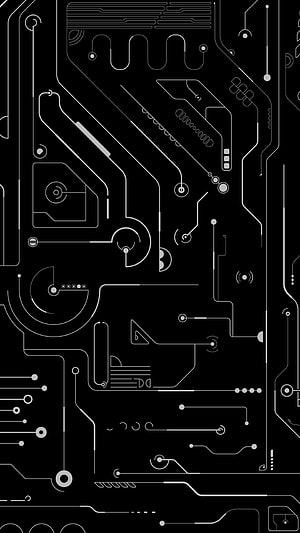 Black Circuit Board Schematic with White Traces and Electronic Components HD phone wallpaper