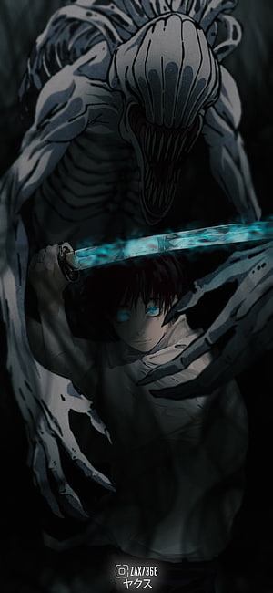 Yuta Okkotsu and Rika from Jujutsu Kaisen in Dark Anime Illustration HD phone wallpaper