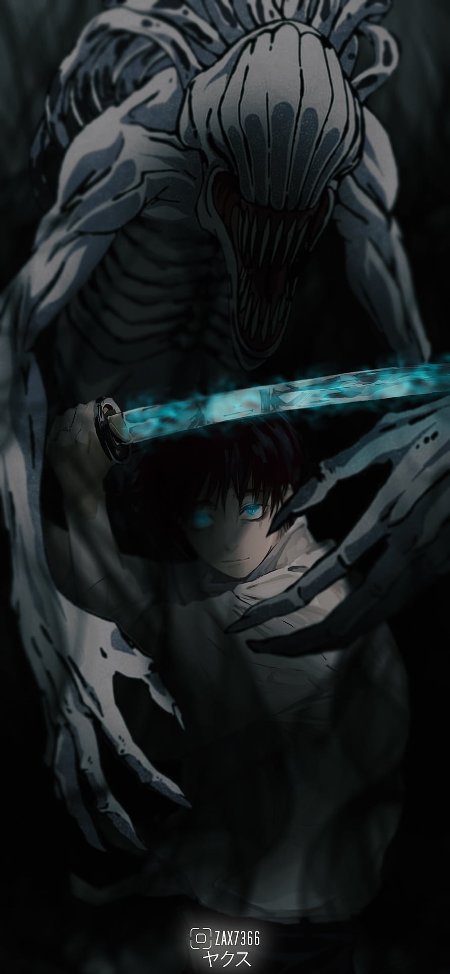 Yuta Okkotsu and Rika from Jujutsu Kaisen in Dark Anime Illustration HD phone wallpaper