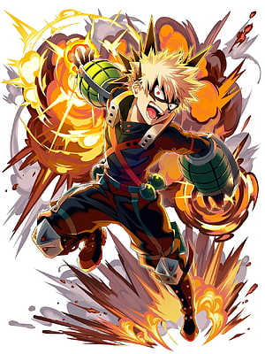Katsuki Bakugo Explosive Action Artwork From My Hero Academia Anime HD phone wallpaper