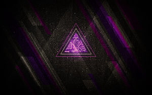 Dark Geometric Triangle with Purple Neon Glow and Diagonal Light Streaks HD wallpaper