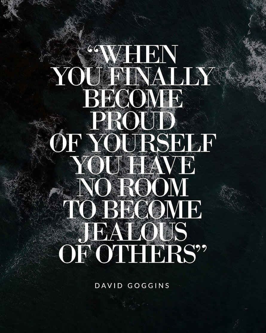 David Goggins Self-Pride and Jealousy Quote on Dark Marble Background HD phone wallpaper