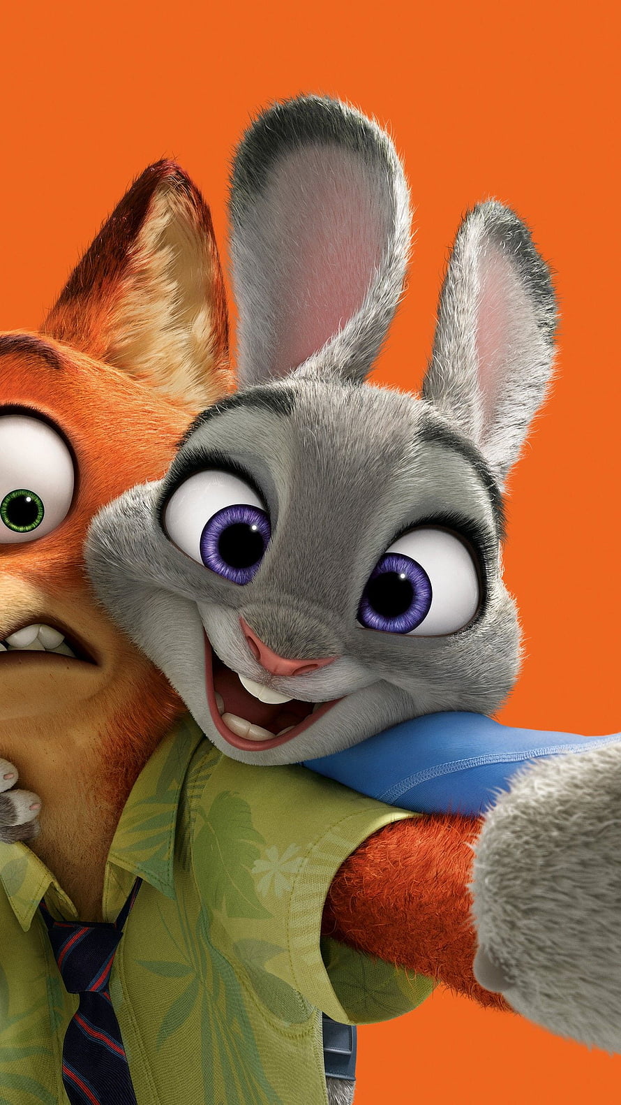 Judy Hopps and Nick Wilde Taking a Selfie in Zootopia Animated Movie Scene HD phone wallpaper