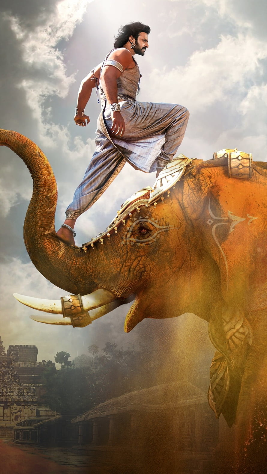 Prabhas as Baahubali riding a war elephant in the epic film Baahubali 2 HD phone wallpaper