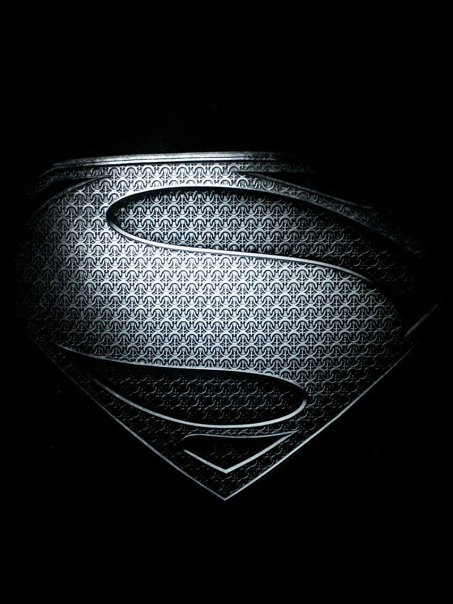 Metallic Superman S-Shield Emblem with Intricate Chainmail Texture on Black Background HD phone wallpaper