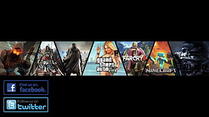 Multi-Game YouTube Channel Banner Featuring Grand Theft Auto, Minecraft, and Far Cry Artwork HD wallpaper