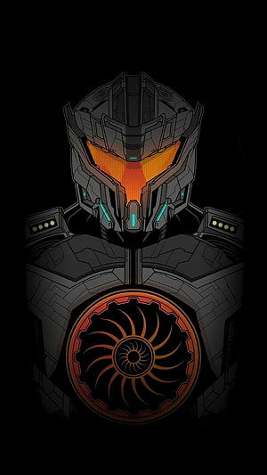 Pacific Rim Jaeger Mecha Armor with Glowing Orange Core and Dark Metallic Plating HD phone wallpaper
