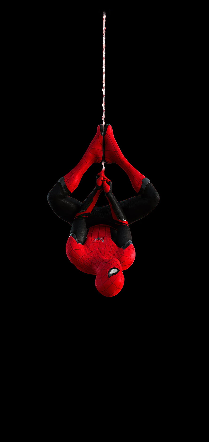 Spider-Man Hanging Upside Down on Web Against Black Background HD phone wallpaper