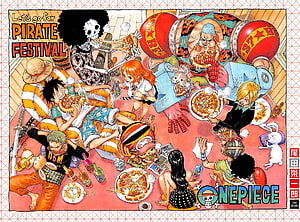 One Piece Pirate Festival Colour Spread with Luffy, Zoro, Nami, and the Straw Hat Crew HD wallpaper