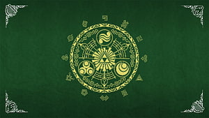 The Legend of Zelda Golden Triforce Mandala on Dark Green Background HD wallpaper
