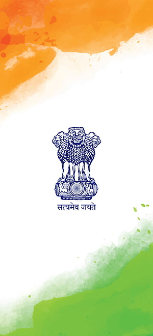 Indian National Emblem with Ashoka Lion Capital on Watercolor Tricolor Background HD phone wallpaper