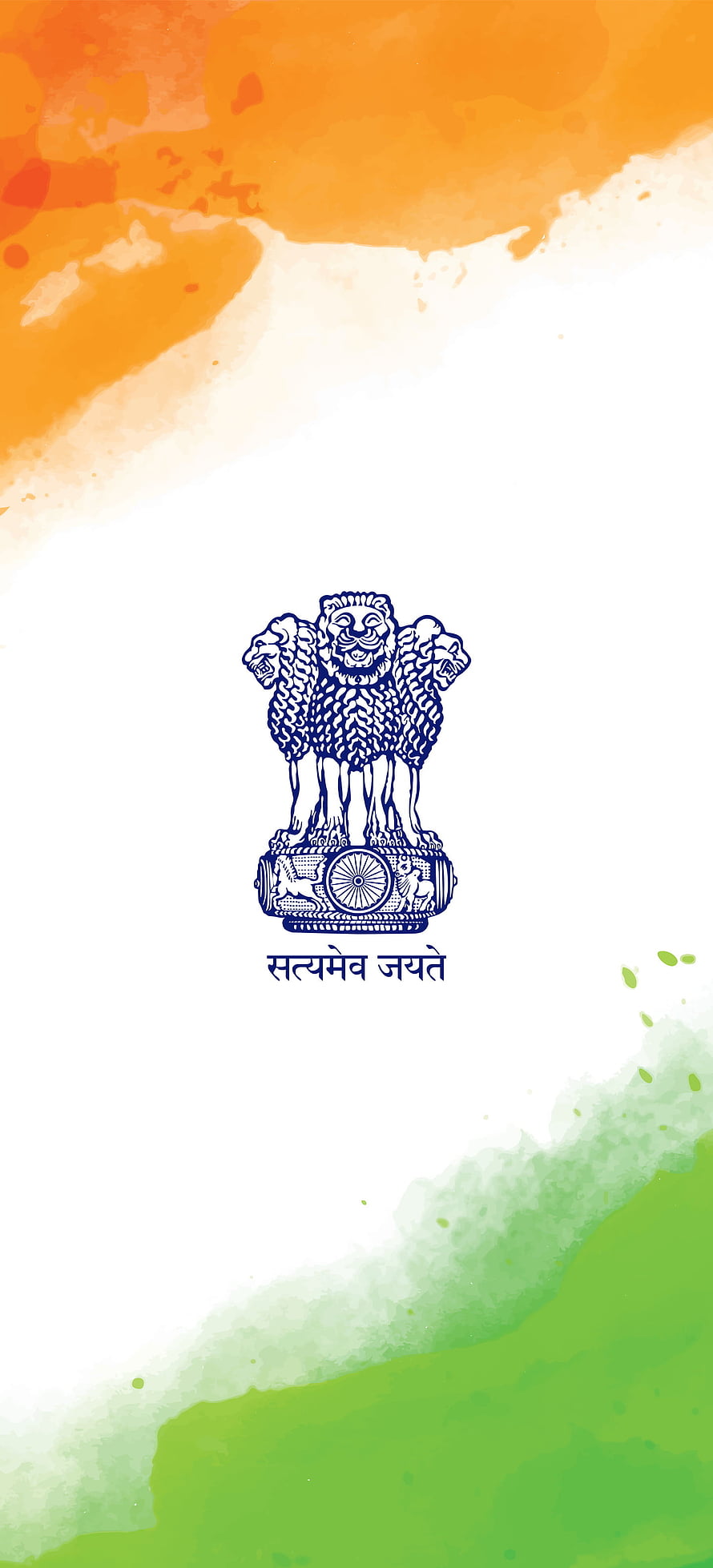 Indian National Emblem with Ashoka Lion Capital on Watercolor Tricolor Background HD phone wallpaper
