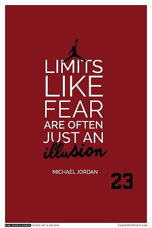 Michael Jordan Motivational Quote Poster with Jumpman Logo and Number 23 on Deep Red Background HD phone wallpaper