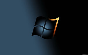 Windows 7 Black and Orange Flag Logo on Dark Gradient Background HD wallpaper