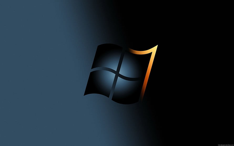 Windows 7 Black and Orange Flag Logo on Dark Gradient Background HD wallpaper