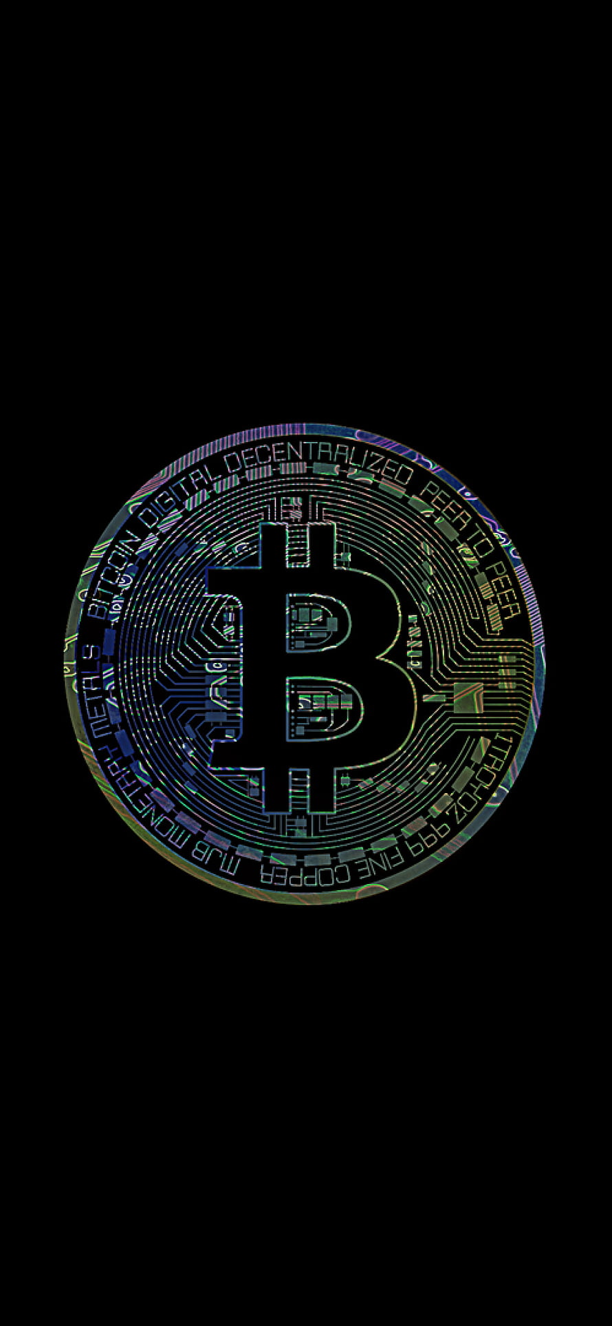 Bitcoin Circuit Board Design with Glowing Green Traces on Black Background HD phone wallpaper