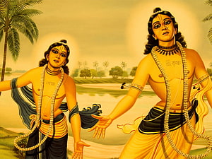 Chaitanya Mahaprabhu and Nityananda in Traditional Indian Painting Style HD wallpaper