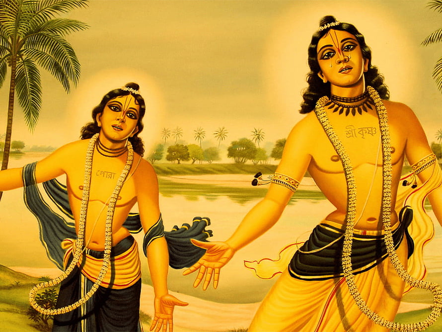 Chaitanya Mahaprabhu and Nityananda in Traditional Indian Painting Style HD wallpaper