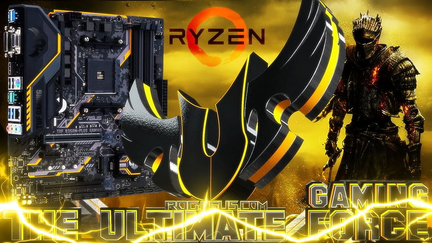 ASUS TUF Gaming B550M-Plus Motherboard with AMD Ryzen Processor and Dark Souls Knight HD wallpaper