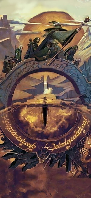 Lord of the Rings Fantasy Art Featuring Central Emblem and Armored Figures HD phone wallpaper