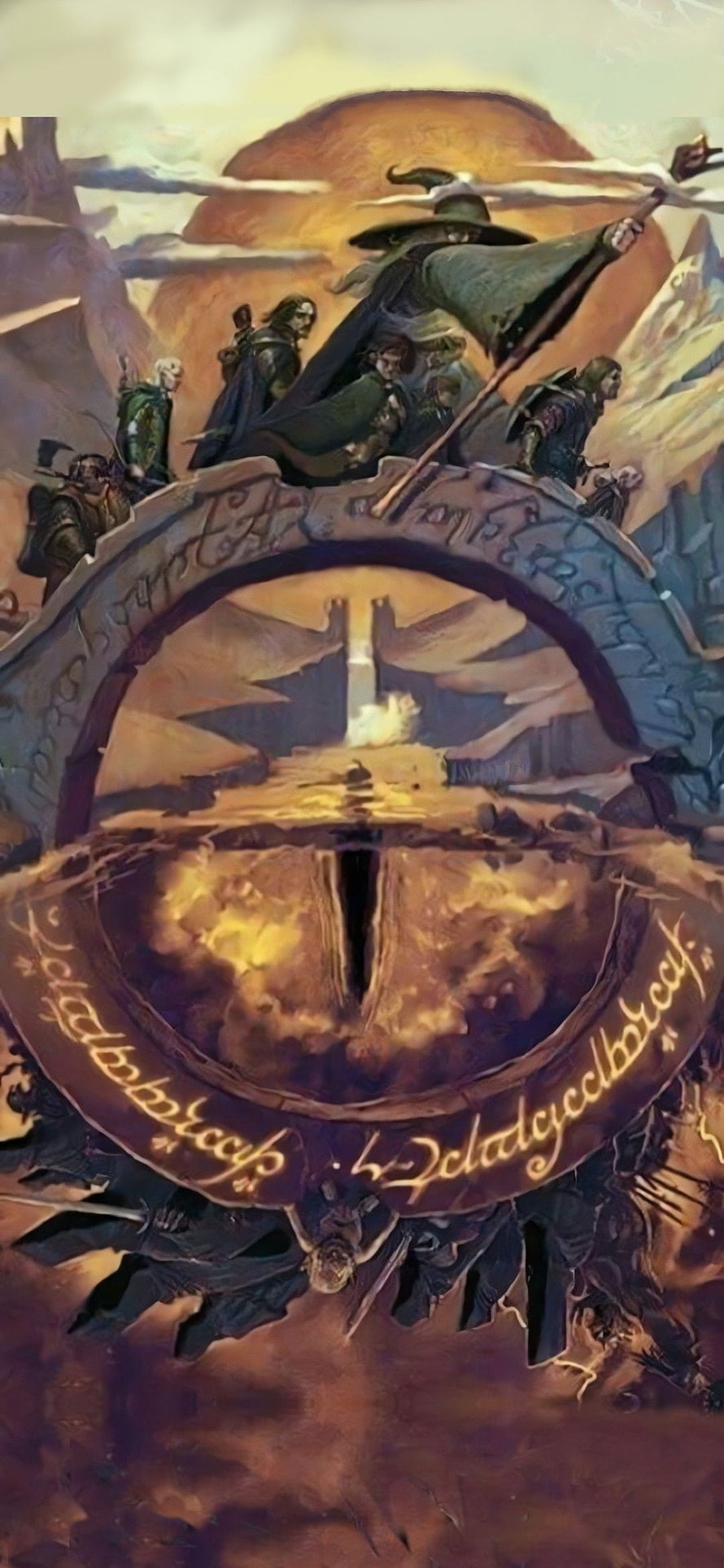 Lord of the Rings Fantasy Art Featuring Central Emblem and Armored Figures HD phone wallpaper