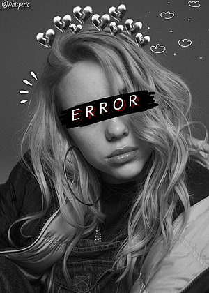 Billie Eilish Black and White Portrait with Error Text Overlay and Broken Heart Crown HD phone wallpaper