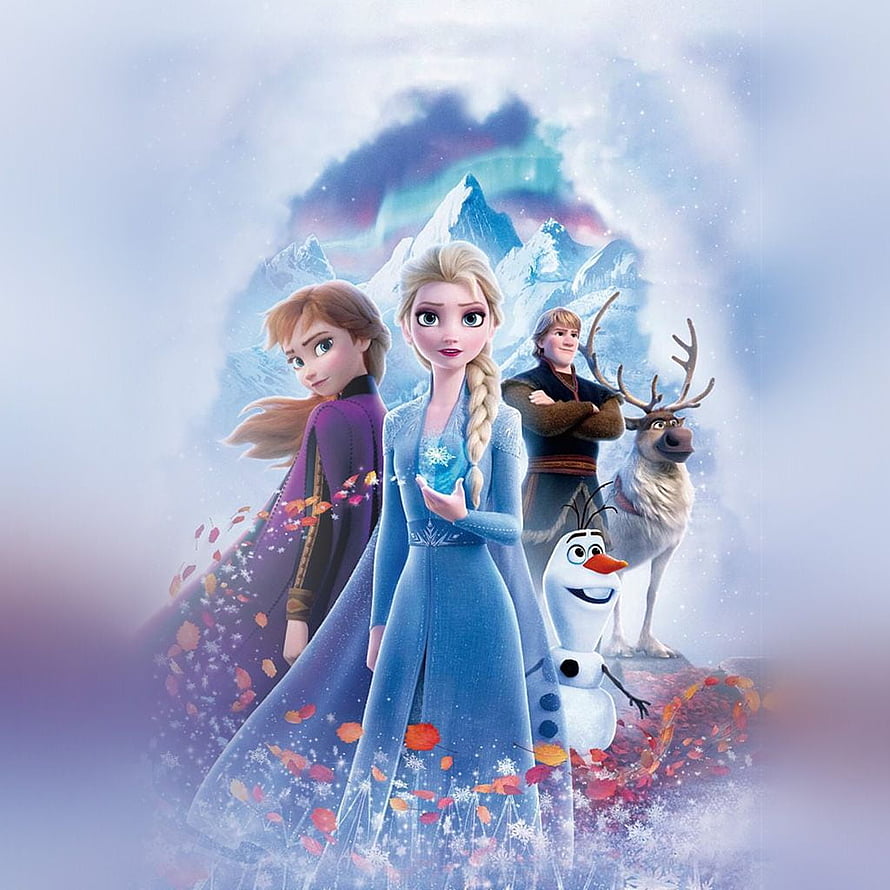 Frozen Movie Poster Featuring Elsa Anna Olaf Kristoff and Sven in Snowy Mountains HD phone wallpaper