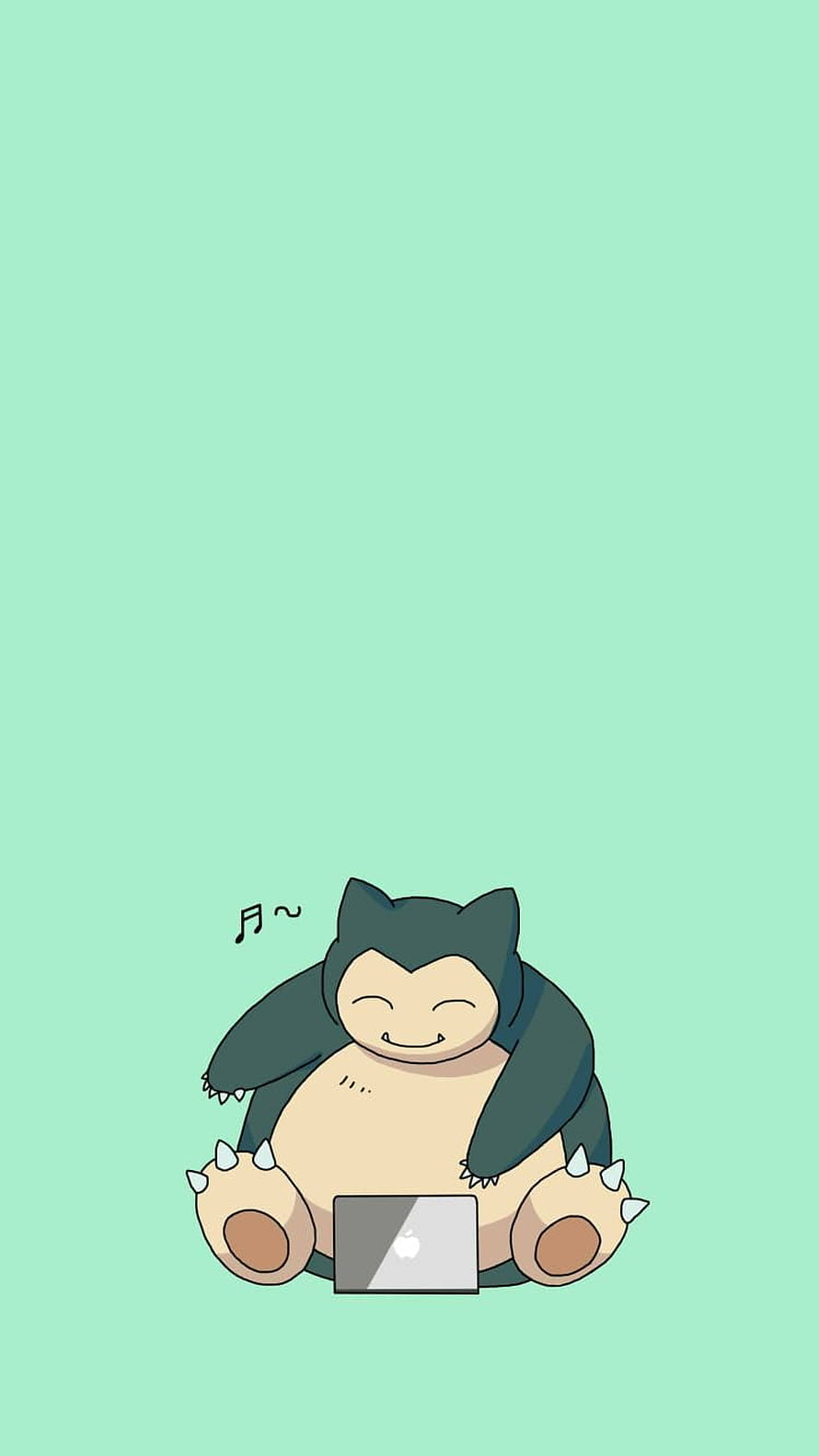 Cute Snorlax Sitting With Laptop On Mint Green Background HD phone wallpaper