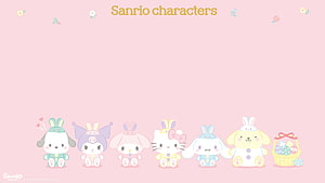 Sanrio Characters Easter Bunny Lineup with Hello Kitty and My Melody on Pink Background HD wallpaper