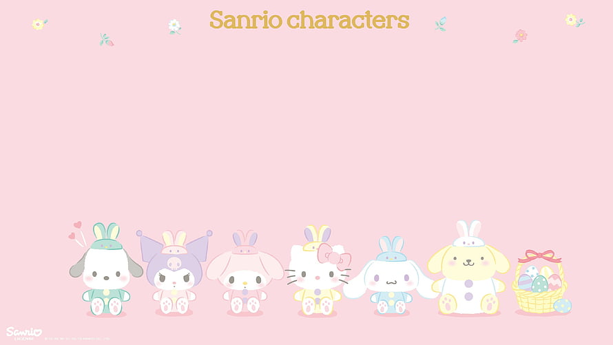 Sanrio Characters Easter Bunny Lineup with Hello Kitty and My Melody on Pink Background HD wallpaper
