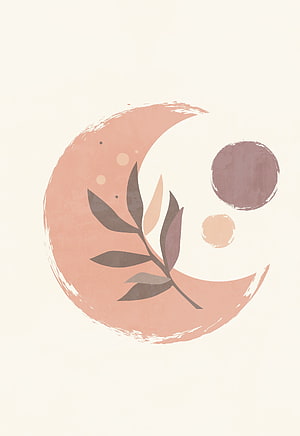 Minimalist Boho Moon Phase Wall Art with Botanical Leaf Illustration HD phone wallpaper