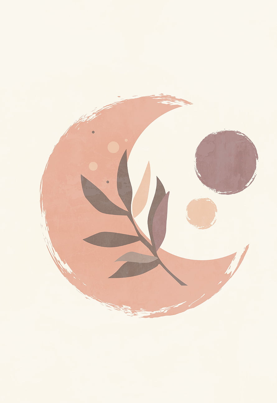 Minimalist Boho Moon Phase Wall Art with Botanical Leaf Illustration HD phone wallpaper