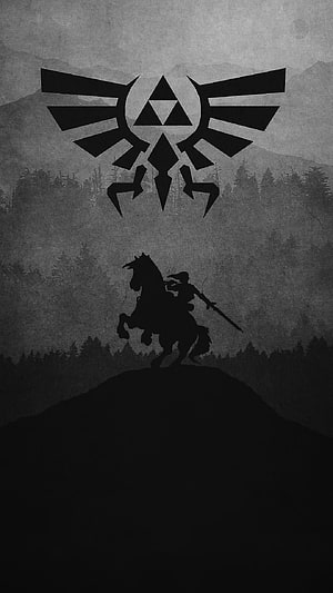 The Legend of Zelda Silhouette Rider on Horseback Beneath the Triforce Crest HD phone wallpaper